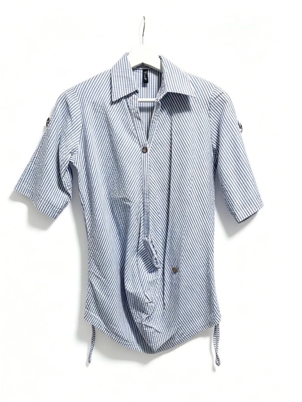 Blue and White Striped Short-Sleeve Shirt